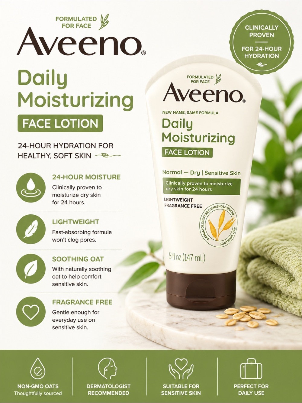 Aveeno Daily Moisturizing Face Lotion - Cream/White